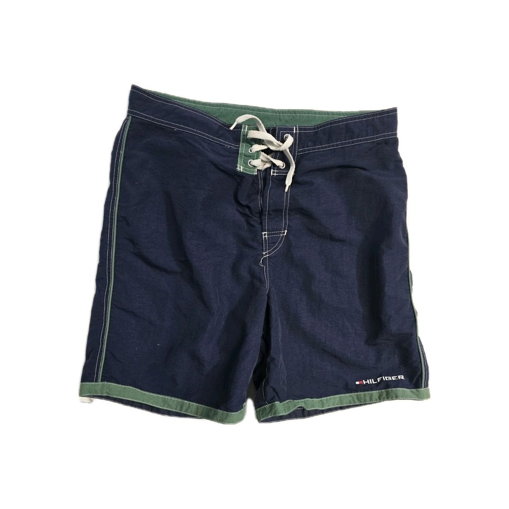 Vintage Tommy Hilfiger Men's  Swimming Shorts Large‎  Navy Blue Nylon Y2K